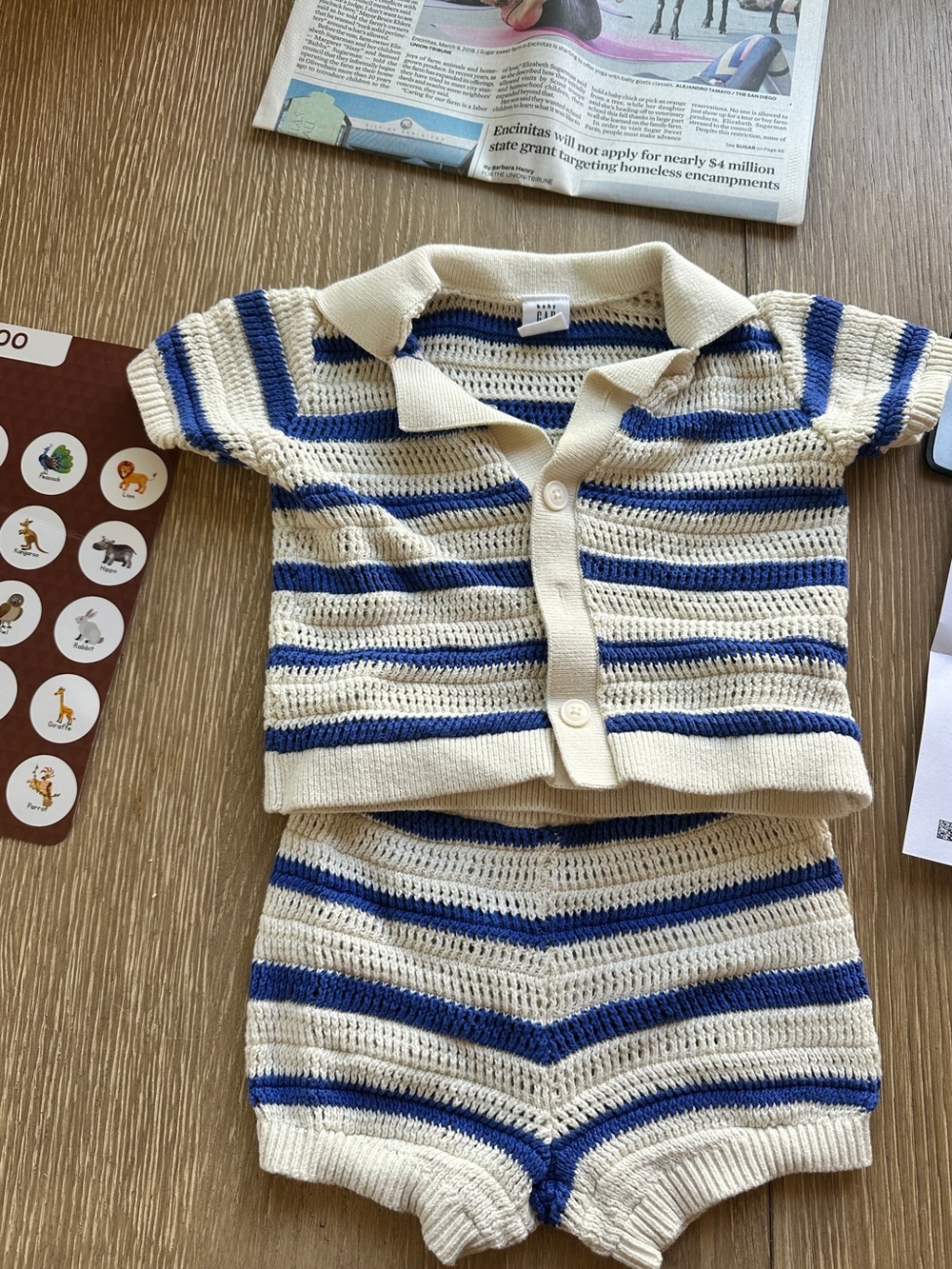 GAP Baby Cream and Blue Striped Knit Sweater